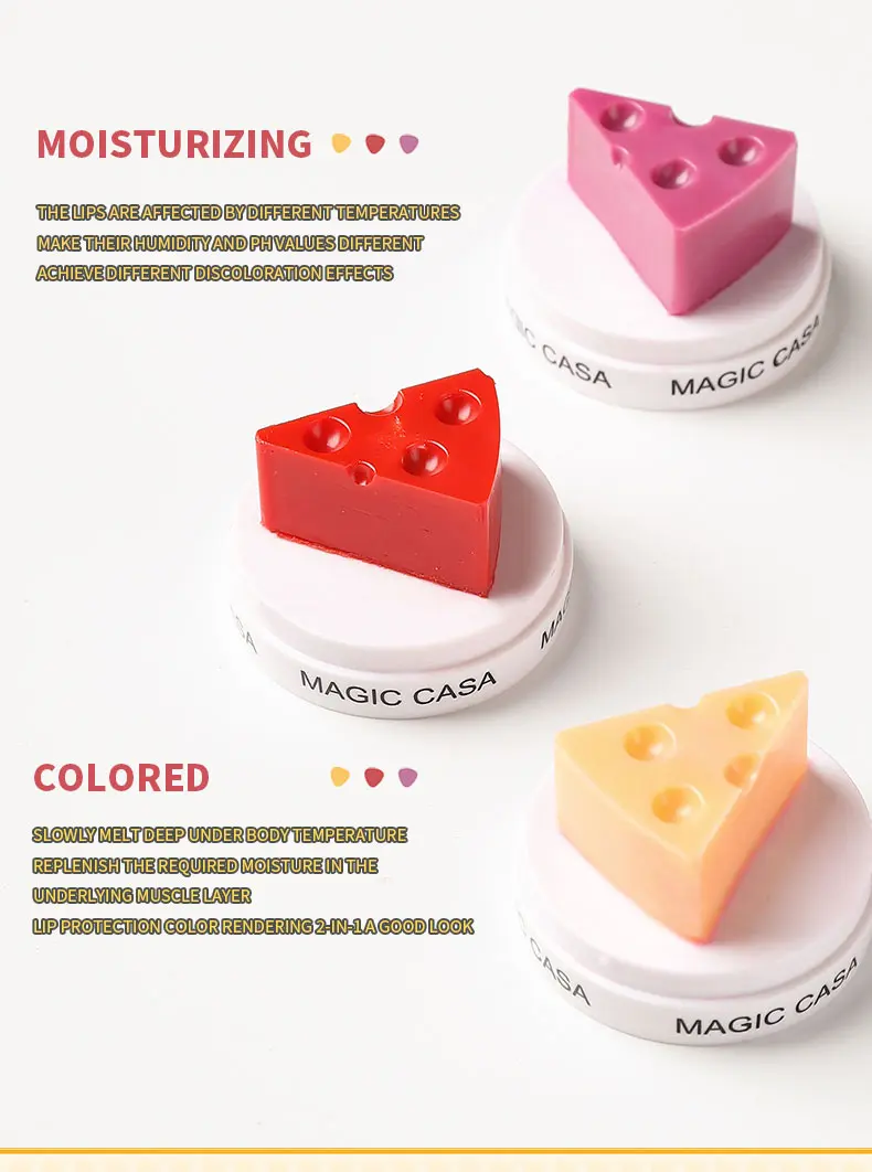 Picture of Cheese Shaped Lip Balm Temperature Control Color Change Moisturizing Lipstick Anti-Cracking Anti-Drying Hydration Lip Care