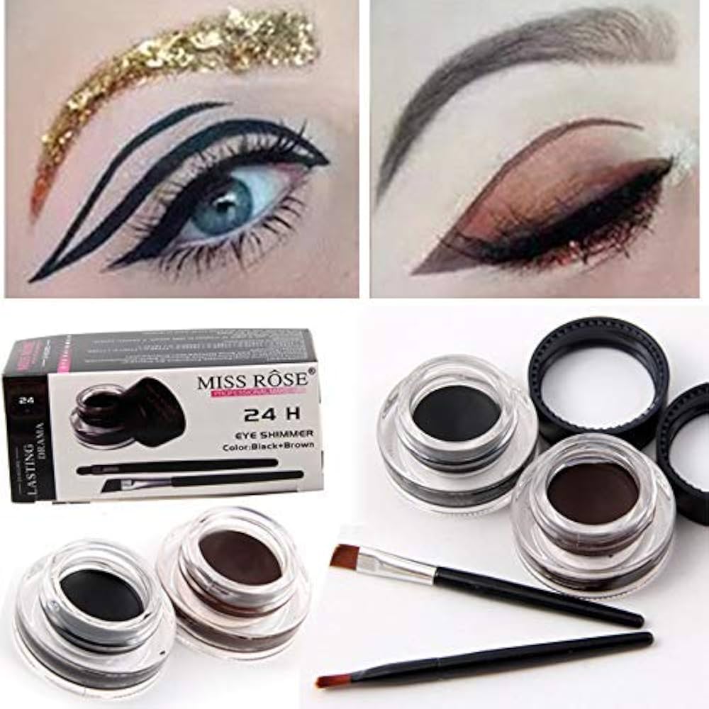 Picture of Best 2 In 1 Brown + Black Eyeliner Gel Make Up Water-proof Eye Liner Kit Eye Makeup Cream 2 Cosmetics Brushes Tool