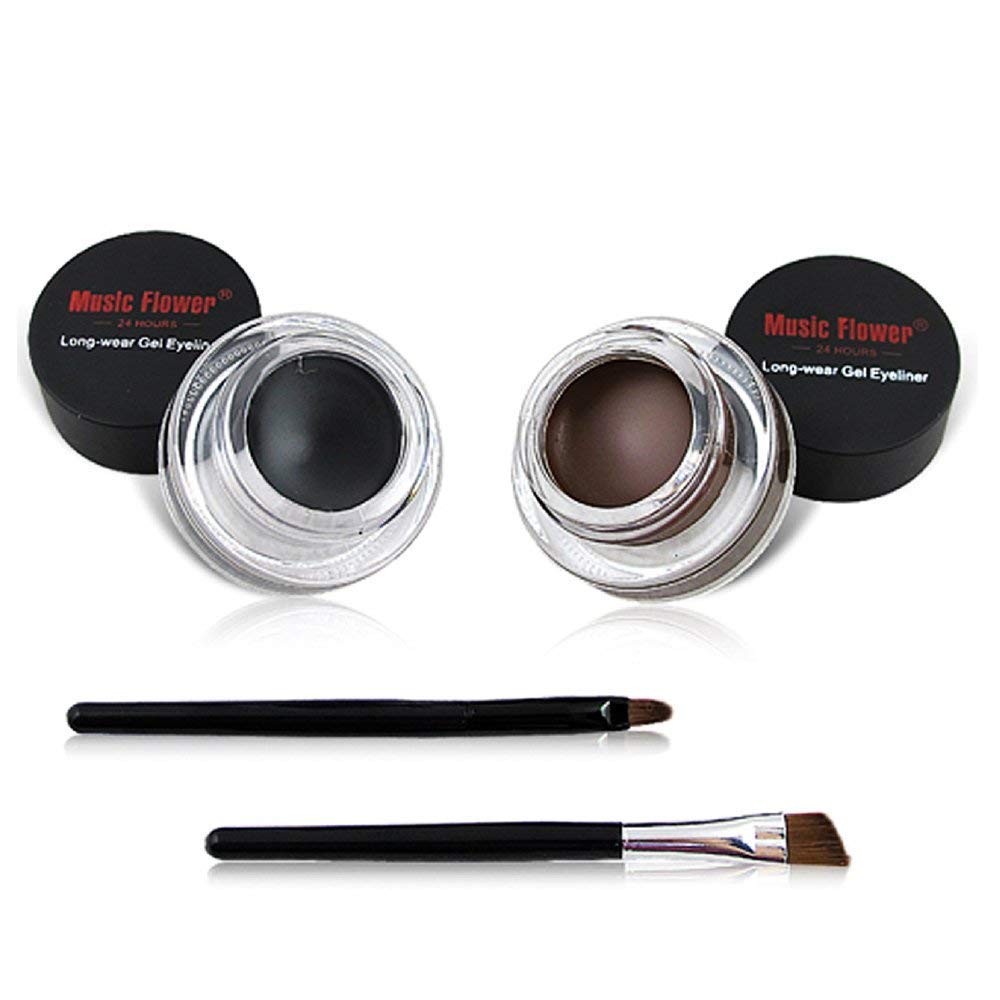 Picture of Best 2 In 1 Brown + Black Eyeliner Gel Make Up Water-proof Eye Liner Kit Eye Makeup Cream 2 Cosmetics Brushes Tool