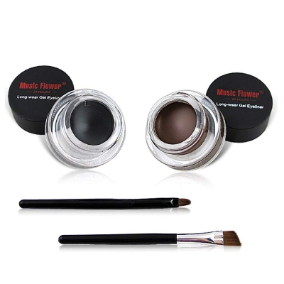 Picture of Best 2 In 1 Brown + Black Eyeliner Gel Make Up Water-proof Eye Liner Kit Eye Makeup Cream 2 Cosmetics Brushes Tool