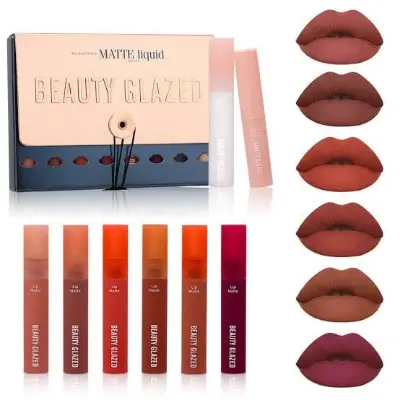 Picture of BEAUTY GLAZED 8PCS LIPS MAKEUP SET LIPSTICK LONG LASTING MOISTURE LIP GLOSS COSMETIC RED LIP MATTE LIPSTICK WATERPROOF