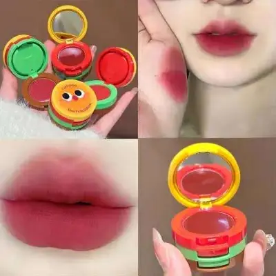 Picture of Butter Hamburger Lip Mud 3 in 1 Waterproof Velvet Red Brown Mousse Lipstick Set Cute Combo Tint Non-stick Cup Lips Makeup