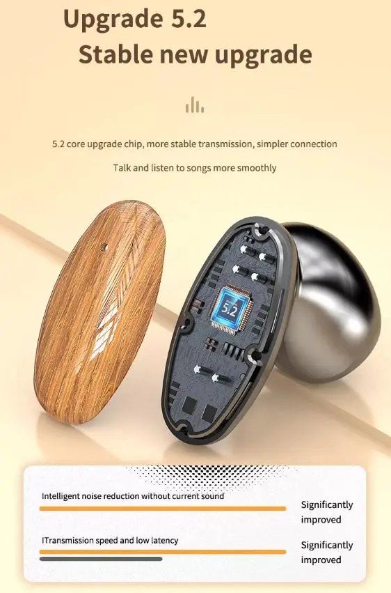 Picture of M35 TWS Bluetooth 5.2 Waterproof Sports Earbuds Noise Cancelling Touch Wireless Headphones For Xiaomi Huawei - wood grain - Bluetooth Headphone Gold