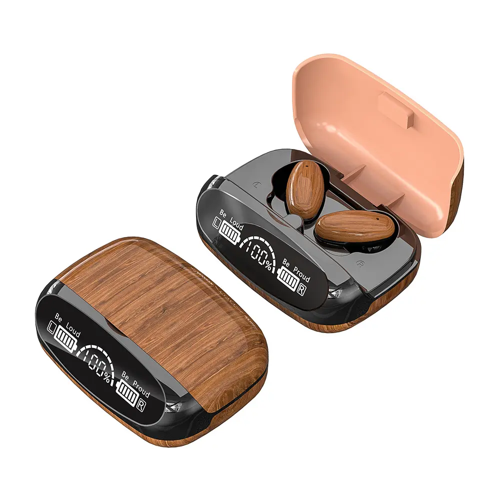 Picture of M35 TWS Bluetooth 5.2 Waterproof Sports Earbuds Noise Cancelling Touch Wireless Headphones For Xiaomi Huawei - wood grain - Bluetooth Headphone Gold