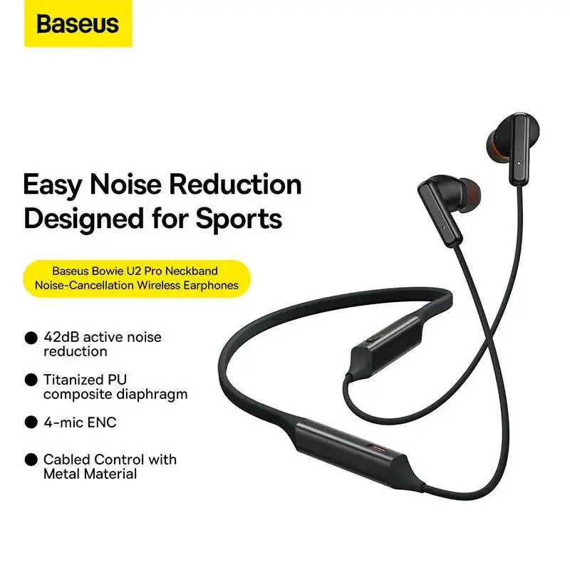 Picture of Baseus Bowie U2 Pro Neckband Noise-Cancellation Wireless Earphones Black