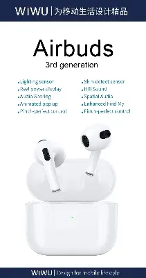 Picture of WiWU Airbuds 3 HF Sound Magsafe Charging With Silicone Case & 1M Lightning Cable - White White