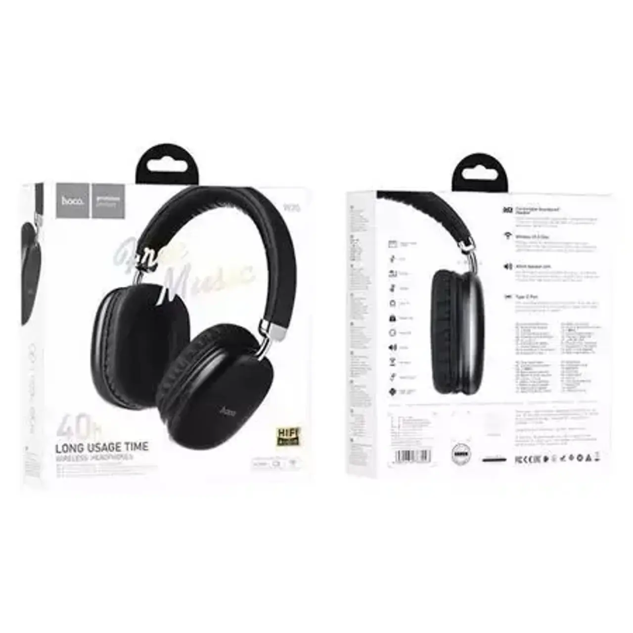 Picture of HOCO RECHARGEABLE 40H WIRELESS HEADPHONES - Black Black