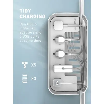 Picture of LDNIO SEW5359 15W Wireless Management Power Strip Box 5 AC Outlets 3 USB Ports White