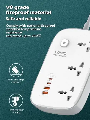 Picture of LDNIO SC3416 65W 3 Socket with 4 USB Port Power Strip 