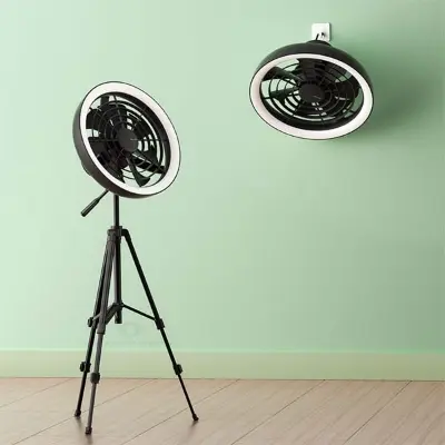 Picture of JISULIFE FA17 Outdoor LED Ceiling Fan with Long Tripod Stand Black