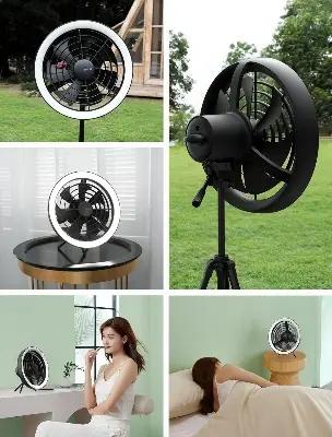 Picture of JISULIFE FA17 Outdoor LED Ceiling Fan with Long Tripod Stand Black