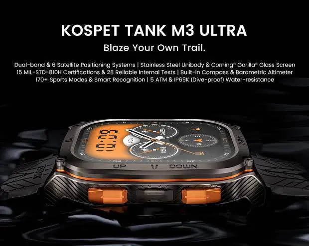 Picture of Kospet Tank M3 Ultra 5 ATM & IP69K Dive-Proof Smart Watch - Black 