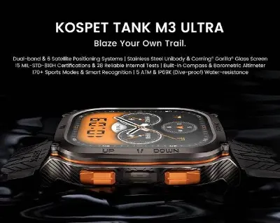 Picture of Kospet Tank M3 Ultra 5 ATM & IP69K Dive-Proof Smart Watch - Black 