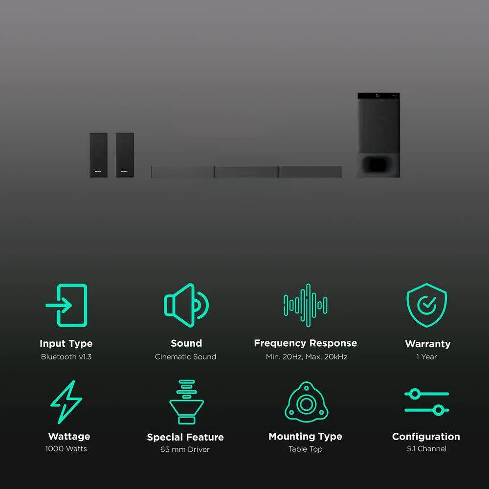 Picture of Sony HT-S500RF 1000W 5.1 Channel Sound Bar With Bluetooth Subwoofer Black