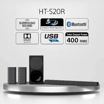 Picture of Sony HT-S20R Real 5.1ch Dolby Digital Soundbar for TV with subwoofer and Compact Rear Speakers Black