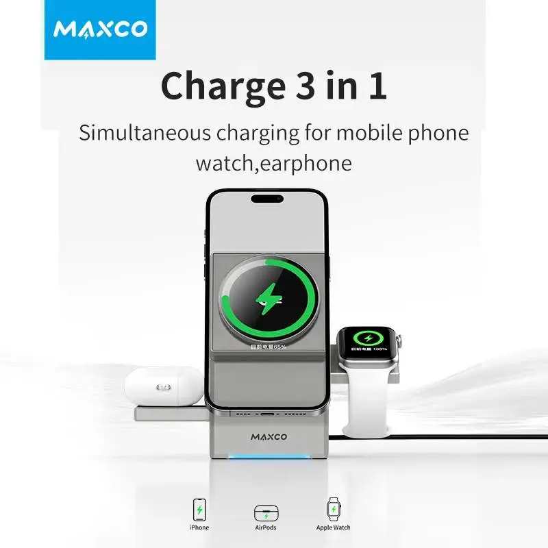 Picture of MAXCO Geometry Qi2 3in1 MagSafe Wireless Charger Grey