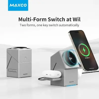 Picture of Maxco Geometry Series 3 in 1 Wireless Charger 15W Qi2 Certified (MW11) Grey