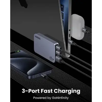 Picture of UGREEN X753 (25356) Nexode Pro 65W 3-Port GaN Fast Charger Black