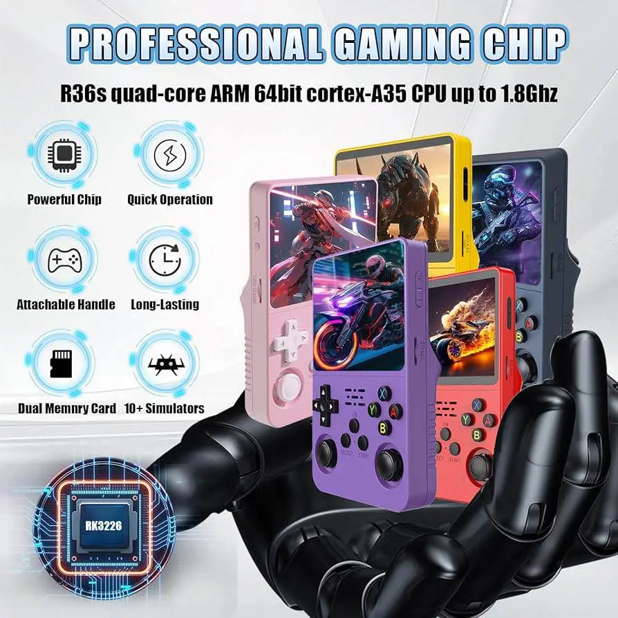Picture of R36S Retro Handheld Game Console 64G,Built-in 15000+ Games Retro Console,21 Emulator,3.5” IPS Screen,Linux System,Portable Mini Emulator for Kids and Adults (Dark Blue) Dark blue