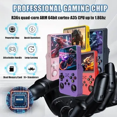 Picture of R36S Retro Handheld Game Console 64G,Built-in 15000+ Games Retro Console,21 Emulator,3.5” IPS Screen,Linux System,Portable Mini Emulator for Kids and Adults (Dark Blue) Dark blue
