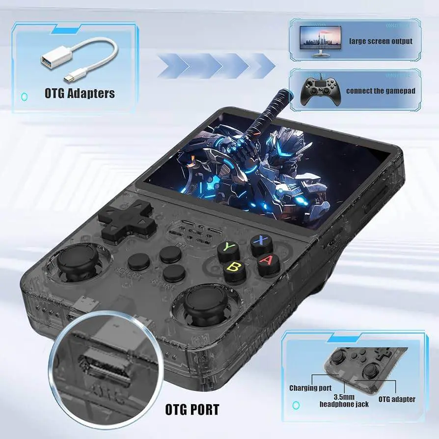 Picture of R36S Retro Handheld Game Console 64G,Built-in 15000+ Games Retro Console,21 Emulator,3.5” IPS Screen,Linux System,Portable Mini Emulator for Kids and Adults (Dark Blue) Dark blue