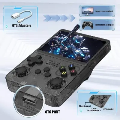Picture of R36S Retro Handheld Game Console 64G,Built-in 15000+ Games Retro Console,21 Emulator,3.5” IPS Screen,Linux System,Portable Mini Emulator for Kids and Adults (Dark Blue) Dark blue