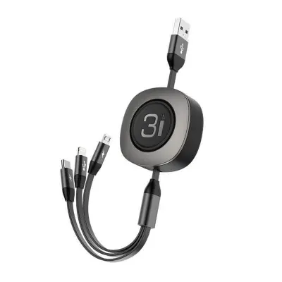 Picture of ROCK 3-in-1 G3 Stretchable Charge & Sync Cable Black