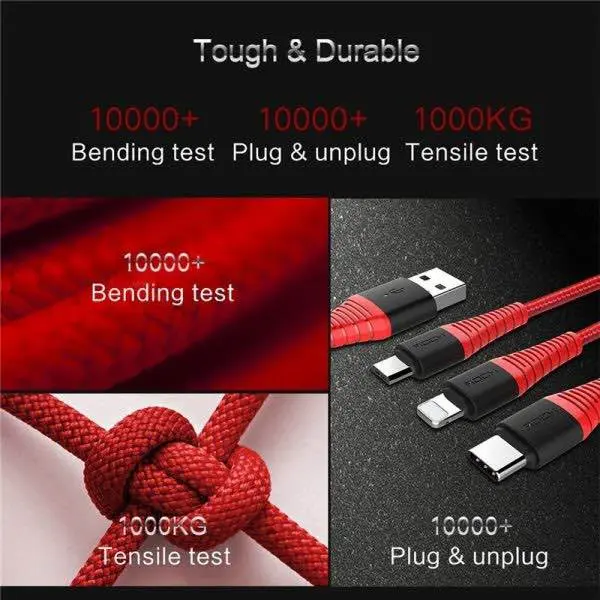 Picture of ROCK Hi-Tensile 3-in-1 Fast Charging Cable 1.2m Durable Black