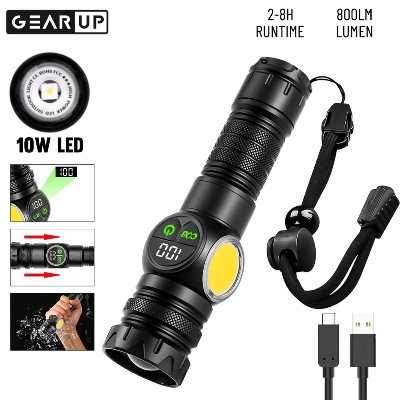 Picture of GearUP K60 - Outdoor Flashlight Telescopic Zoom 10W COB + LED 800 Lumens Torchlight - Black
