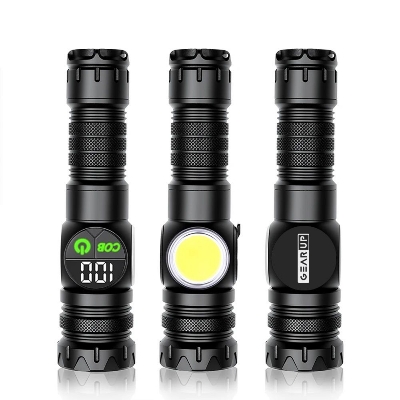 Picture of GearUP K60 - Outdoor Flashlight Telescopic Zoom 10W COB + LED 800 Lumens Torchlight - Black