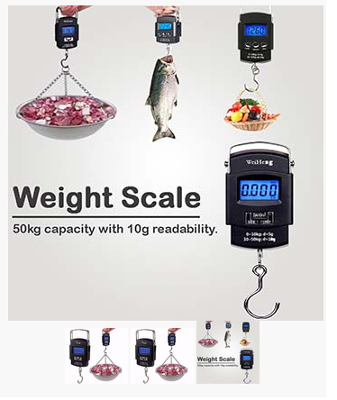 Picture of Heavy Duty Portable Hook Weighing Machine Digital Type Manual Weight M/c Temp Scale for Home, Kitchen, Traveling 50Kg - Black