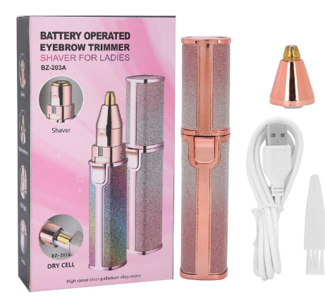 Picture of Blawless Battery Operated 2 In 1 Eyebrow Trimmer Shaver  Body Groomer For Women-Multicolor Usb Charger, Cordless - Multicolor