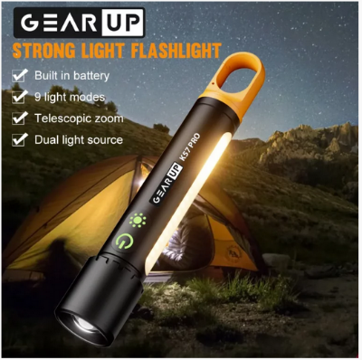 Picture of GearUP K57 PRO - Rechargeable High Power Flashlight + Large COB Light with 3500mAh Lithium Battery - Black