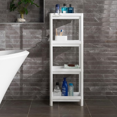 Picture of প্লাস্টিকের র‍্যাক 4 ধাপের র‍্যাক - kitchen rack 4 tiers rectangular storage rack, kitchen bathroom shelf cart trolley hand food carts truck trolley Storage organizer plastic cabinet corner shelf - Multicolor