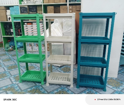 Picture of প্লাস্টিকের র‍্যাক 4 ধাপের র‍্যাক - kitchen rack 4 tiers rectangular storage rack, kitchen bathroom shelf cart trolley hand food carts truck trolley Storage organizer plastic cabinet corner shelf - Multicolor