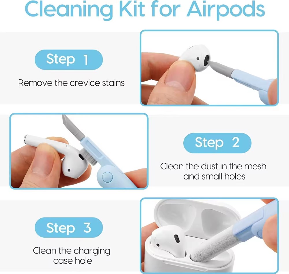 Picture of 7 in 1 Keyboard Cleaner Kit - Cleaning Brush Tool Set Includes Earphone Cleaning Pen For Headset Keyboard Cleaning Tools And Keycap Puller - Blue