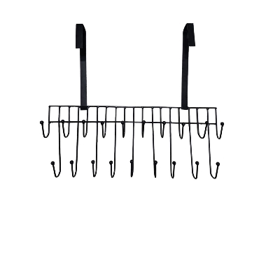 Picture of Over The Door Hanger 19 Hook Steel Hanger For Hanging Clothes Coat Kitchen Items - Black