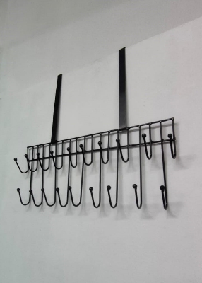 Picture of Over The Door Hanger 19 Hook Steel Hanger For Hanging Clothes Coat Kitchen Items - Black