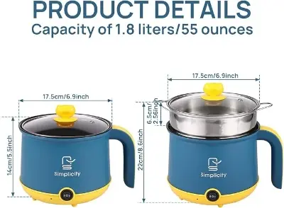 Picture of Mini electric rice cooker 1.8 liter frying pan mini food cooking non stick coating multi function cooker - Multicolor