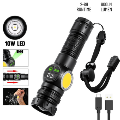 Picture of K60 - Outdoor Flashlight Telescopic Zoom 10W COB + LED 800 Lumens Torchlight - Black