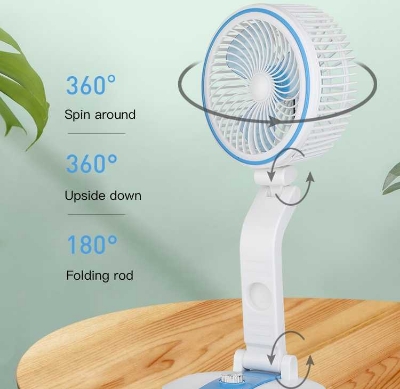 Picture of Rechargeable Folding Table Fan With LED Light Wall Mount, Portable, 360 Rotate, USB Charging - Multicolor