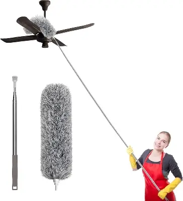 Picture of Flexible Duster for Fan Cleaning Mop with Long Rod | Fan Cleaner Brush with Long Rod | Spider Web Cleaner Stick | Fan Cleaning Brush | Fan Duster Dusting Brush for Home Cleaning | Extendable Duster - Multicolor