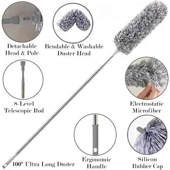 Picture of Flexible Duster for Fan Cleaning Mop with Long Rod | Fan Cleaner Brush with Long Rod | Spider Web Cleaner Stick | Fan Cleaning Brush | Fan Duster Dusting Brush for Home Cleaning | Extendable Duster - Multicolor