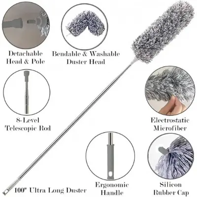 Picture of Flexible Duster for Fan Cleaning Mop with Long Rod | Fan Cleaner Brush with Long Rod | Spider Web Cleaner Stick | Fan Cleaning Brush | Fan Duster Dusting Brush for Home Cleaning | Extendable Duster - Multicolor