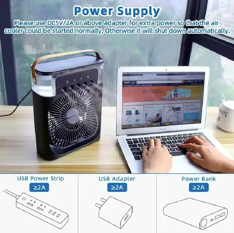 Picture of Air Cooler Fan 3 In 1 Portable Mini Air Conditioner 10w LED Light Portable Air Humidifier Adjustment Fan - Multicolor