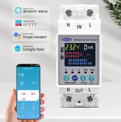 Picture of TOMZN TOMPD-63SW WiFi Smart Circuit Breaker with Real-Time Energy Monitoring and App Control - Multicolor