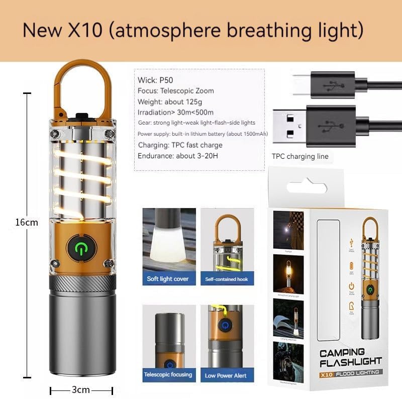 Picture of X10 Camping Flashlight in Bangladesh – Rechargeable LED Torch with USB Type-C Fast Charging & Long Battery Backup - Multicolor