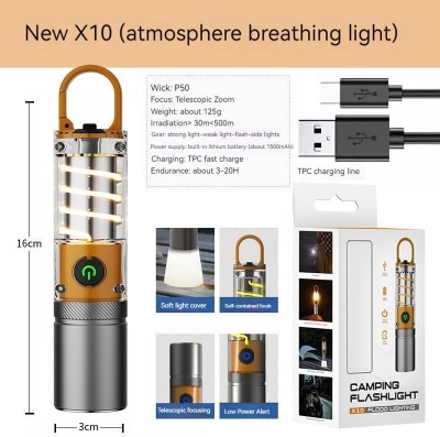 Picture of X10 Camping Flashlight in Bangladesh – Rechargeable LED Torch with USB Type-C Fast Charging & Long Battery Backup - Multicolor