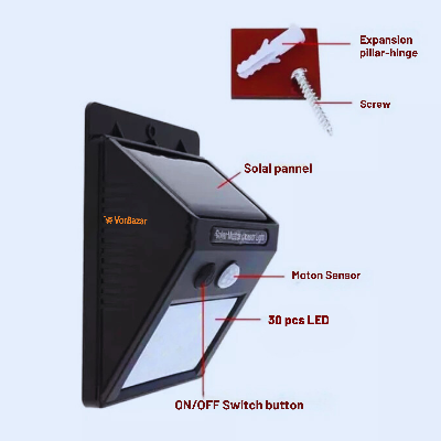 Picture of Solar Charging LED Sensor Light – 30 LED - Black