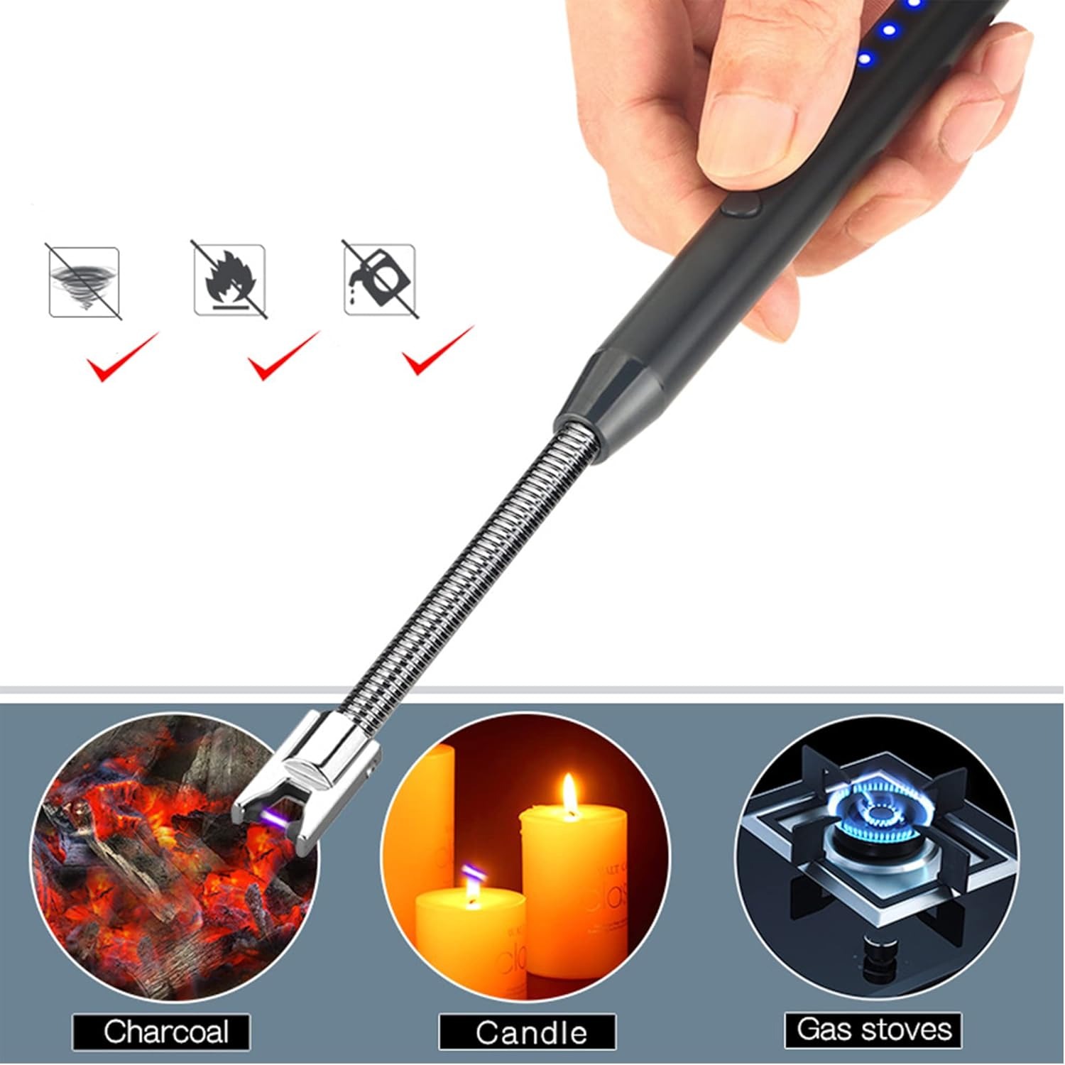Picture of Type-C Rechargeable Windproof Flameless Electronic Pulse Plasma Lighter Used For Outdoor Gas Stove Arc Lighter Kitchen Tools